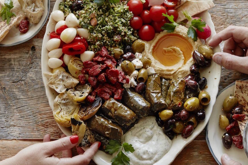 Platter of food on a table.